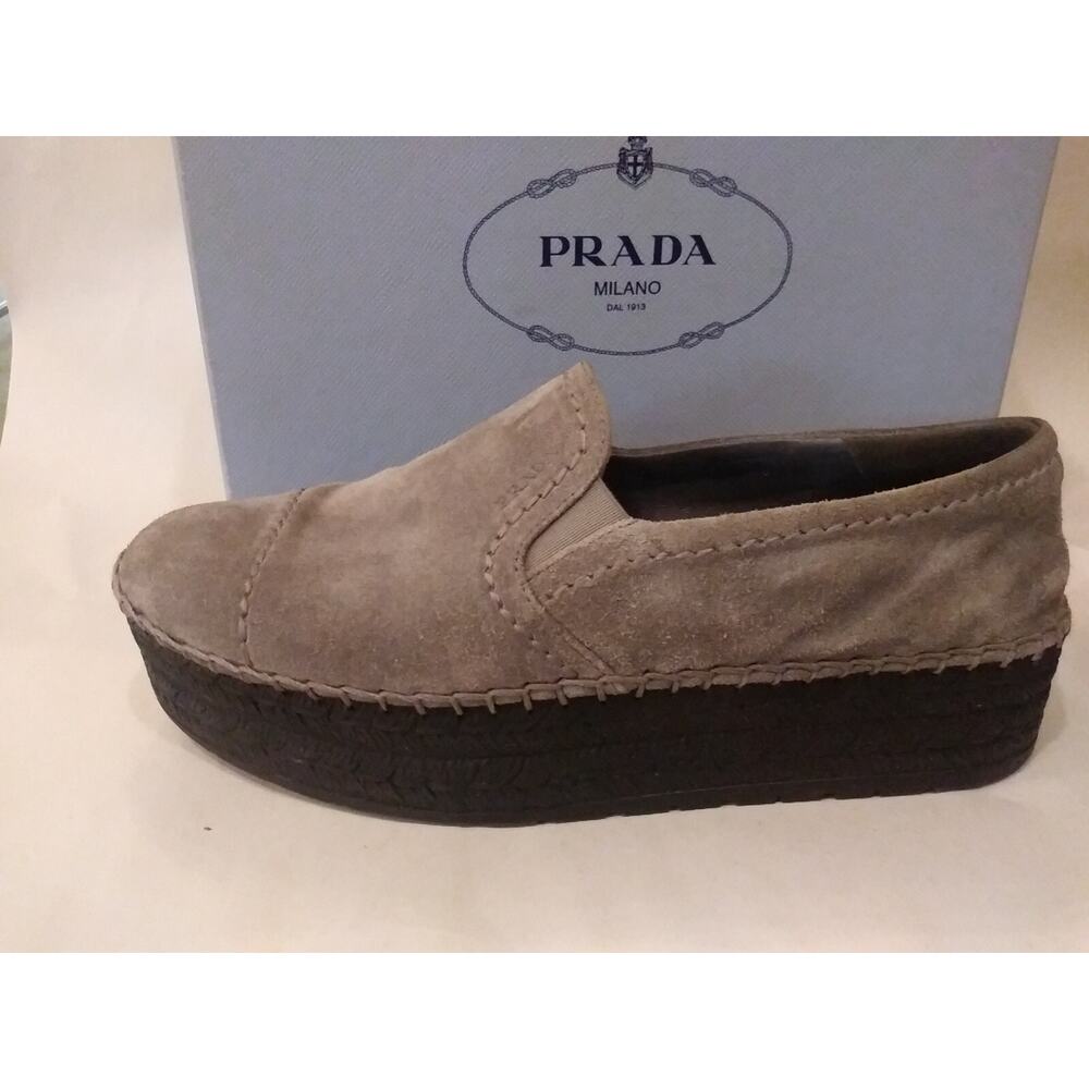 Women's Prada Platform Espadrille Flats Suede Loafers Shoes Size 40 Gray Us 8.5 - Picture 5 of 14